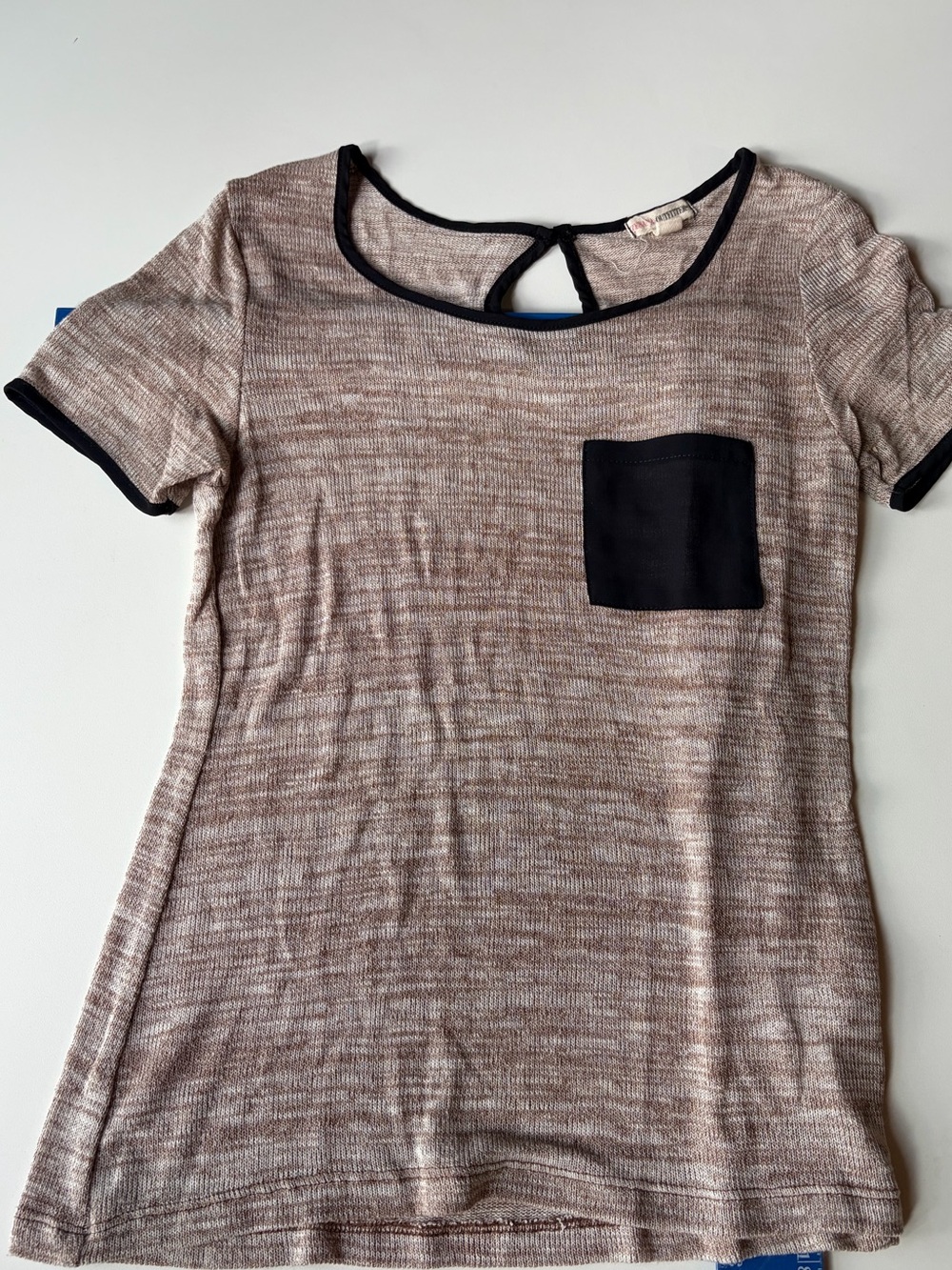 Urban Outfitters Heathered Taupe Short Sleeve Tee with Black Trim & Pocket